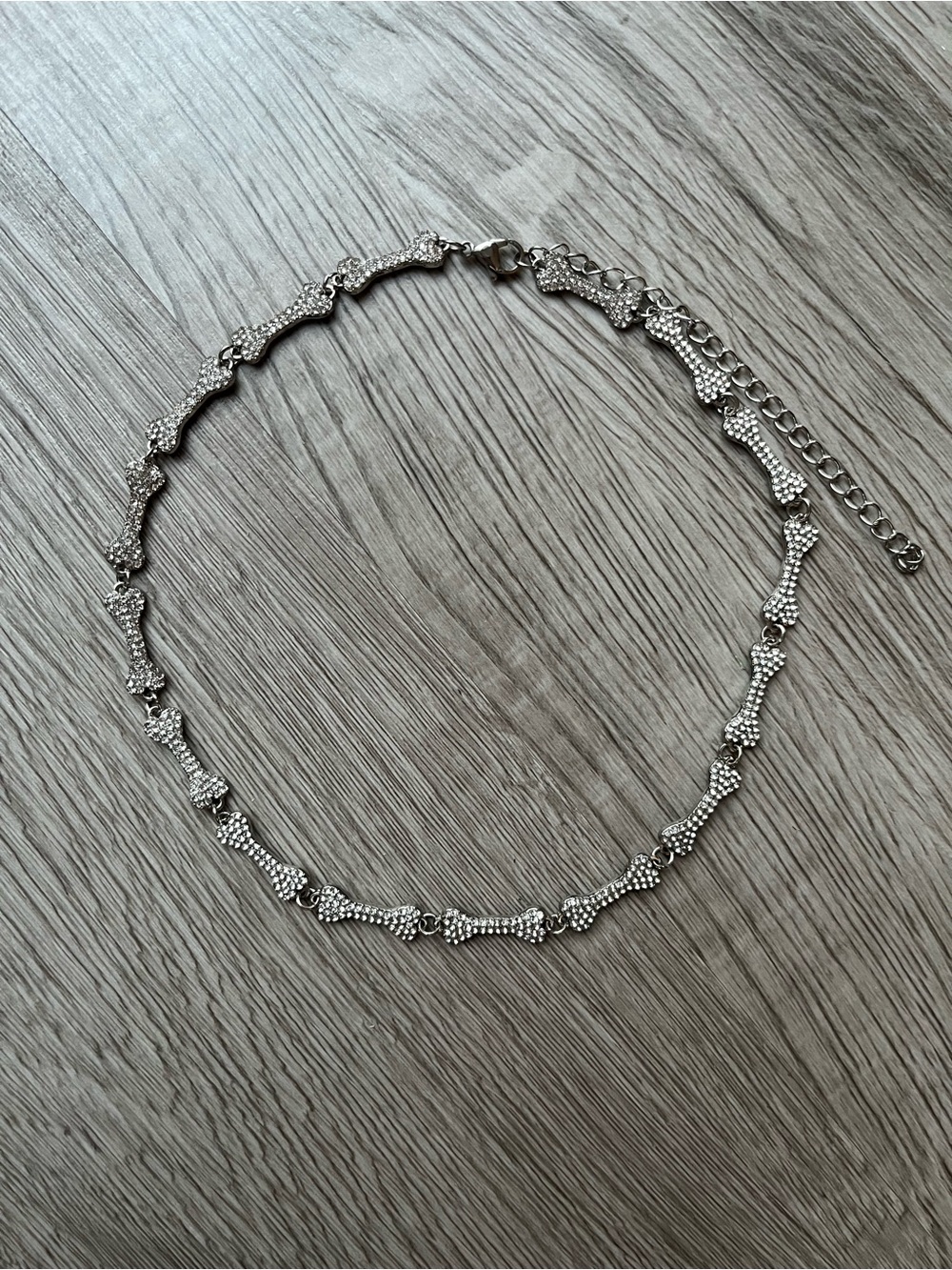 Rhinestone Accent Silver Skull Bone Necklace